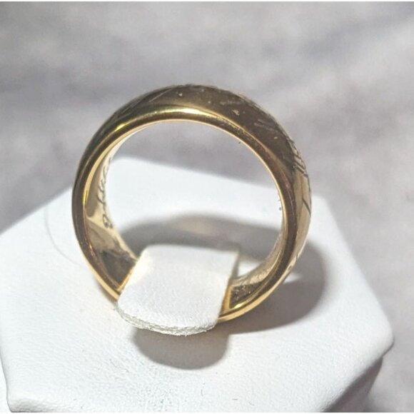 Whimsical Fantasy Lord Of The Rings Heavy Gold Tone Engraved One Ring Size 6 - Picture 3 of 14